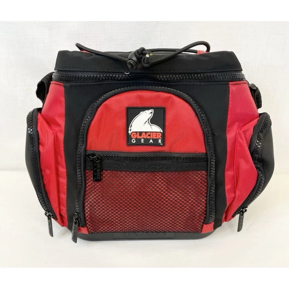 NEW Glacier Gear Insulated Cooler Bag Zippers Strap 4 Compartments Red Outdoors